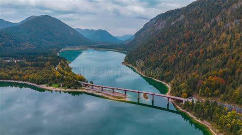 Aerial Drone View Of Faller Klamm Brucke Bridge Over Silvenstein Lake