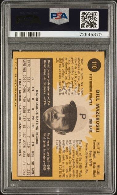 1971 O Pee Chee 110 Bill Mazeroski For Sale Online EBay