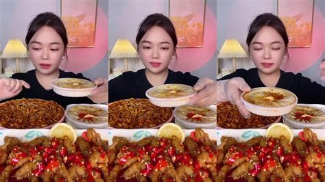 Asmr Mukbang Eating Show Chicken Leg Sauce Fried Noodles Roasted