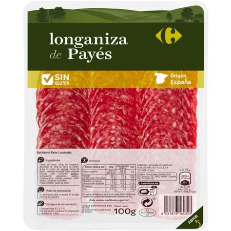 Longaniza de Payés en lonchas Carrefour sin gluten 100 g Supermercado