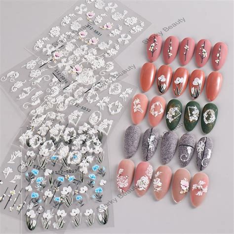 Spring And Summer Embossed 5d Nail Stickers Flower Series Self Adhesive