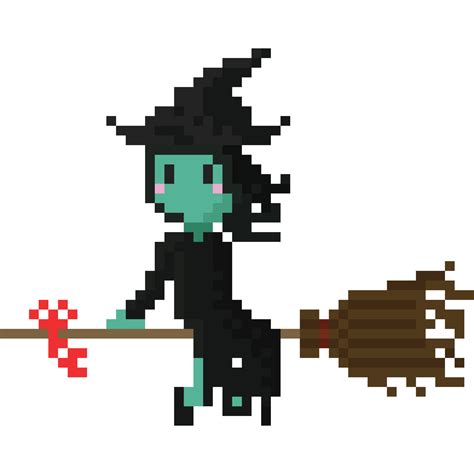 Pixel Art Witch Character Riding The Flying Broomstick 27190665 Png