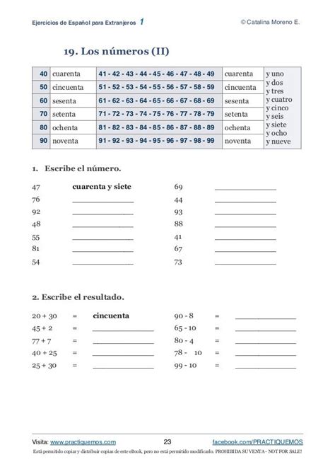 Los Numeros En Espanol Ejercicios