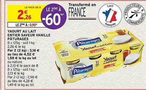 Promo Yaourt Au Lait Entier Saveur Vanille P Turages Chez Intermarch