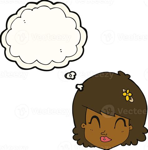 Cartoon Happy Female Face With Thought Bubble 44984325 Png