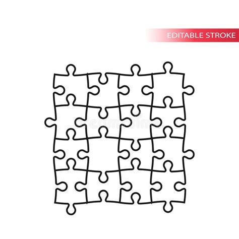 Puzzle Jigsaw Tiling Four Puzzle Pieces Thin Line Vector Icon Stock