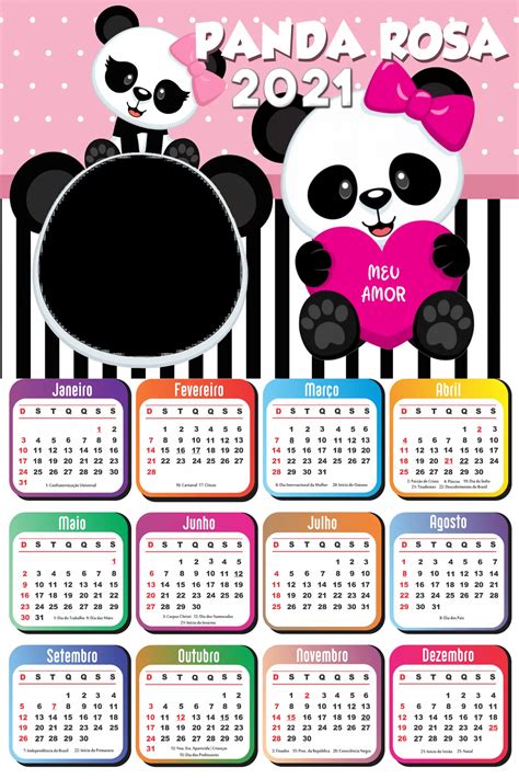 Calendário 2021 Panda Rosa Moldura PNG Imagem Legal