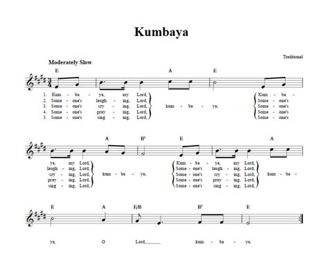 Kumbaya: Chords, Lyrics, and Sheet Music for B-Flat Instruments