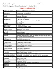 Chapter Vocabulary List Pdf Santa Ana College Name Ma A