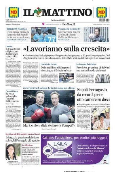 Prima Pagina Mattino Garcia Vuole Tenere Zielinski Il Napoli Alza L