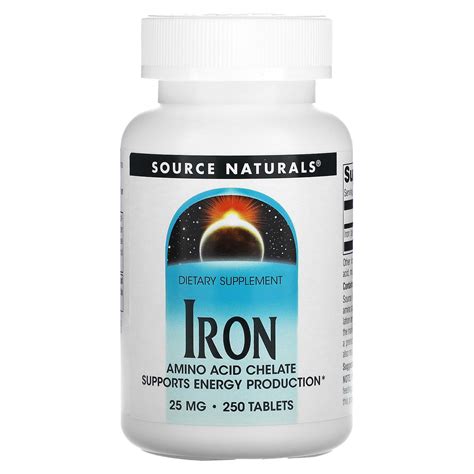 Source Naturals Inc Iron Chelate 25mg 250 Tablet Walmart