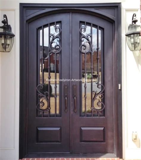 Luxury Residential Customized Design Steel Glass Transom Wrought Iron Doors Wrought Iron Door