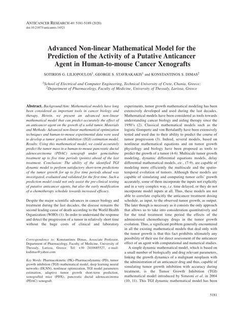 Pdf Advanced Non Linear Mathematical Model For The Prediction Of The