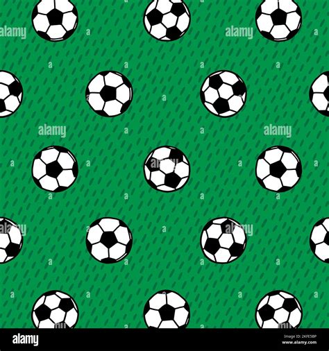 Hand Drawn Vector Illustration Of Soccer Ball On Football Field Pattern