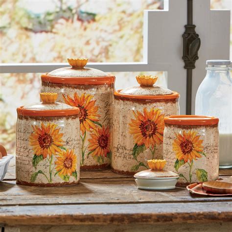 Set of 4 Scripted Sunflower Canister Set | Seventh Avenue