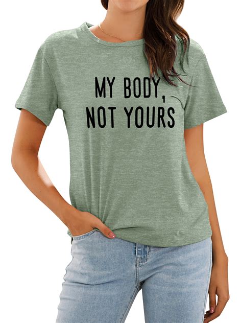 Qafopeh Women My Body Not Yours Short Sleeve Round Neck Letter T Shirt