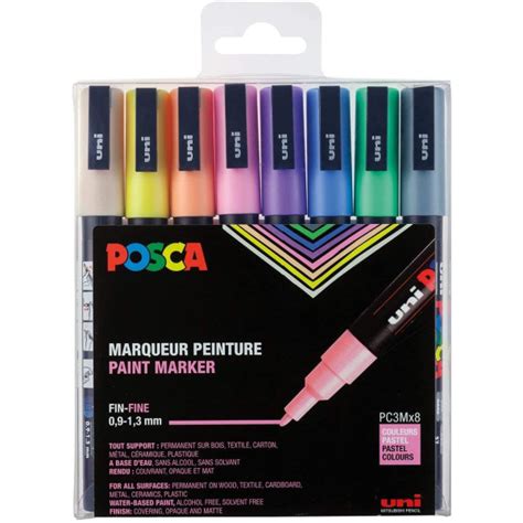 Pochette de 8 marqueurs Posca PC 3M pointe fine conique Expédition