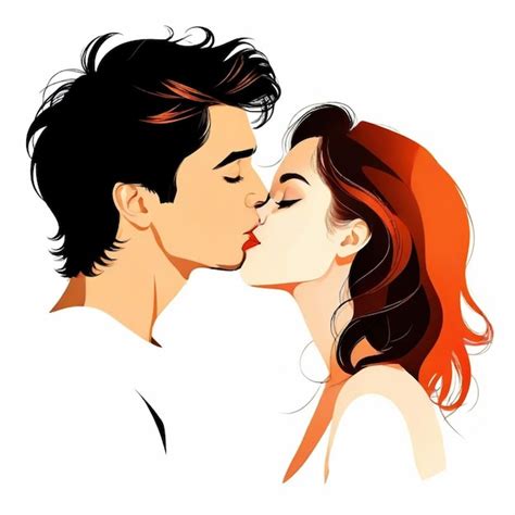 Young Couple Kissing Vector Set White Background Isolated A High