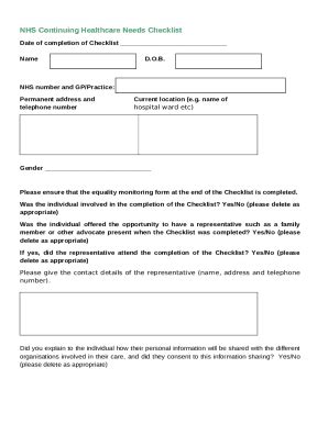 Nhs Continuing Healthcare Chc Assessment Checklist Doc Template