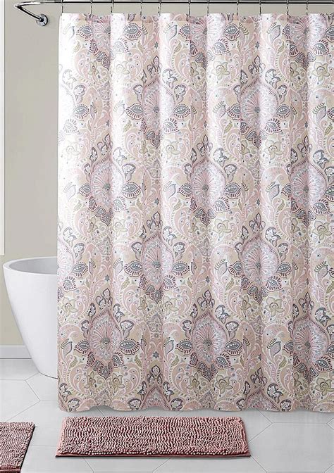 Serafina Home Floral Damask Fabric Shower Curtain Soft Blush Pink Yellow Grey White