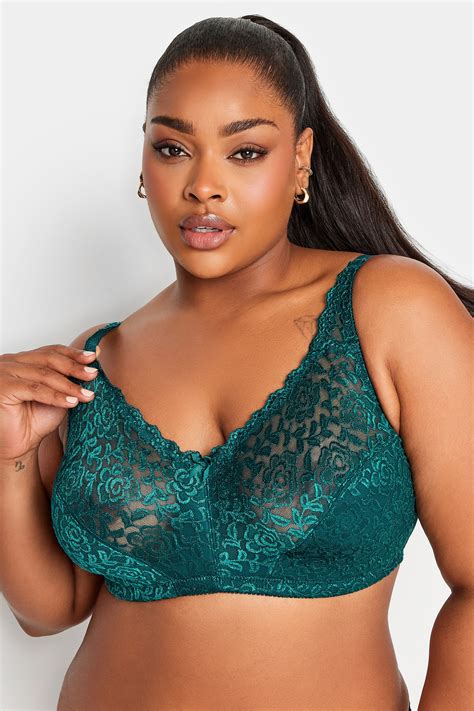 Yours Plus Size Green Hi Shine Lace Non Padded Non Wired Full Cup Bra Yours Clothing