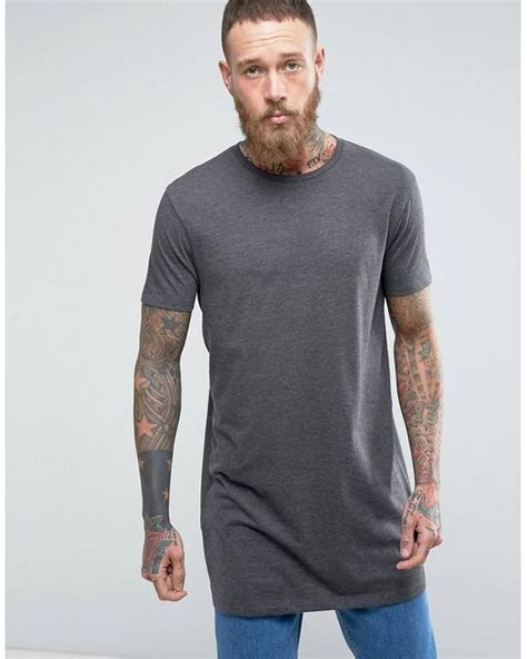 Lyst Asos Super Longline T Shirt With Relaxed Fit In Gray For Men