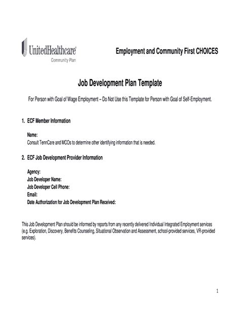 Fillable Online Job Development Plan Template Uhcprovider Fax