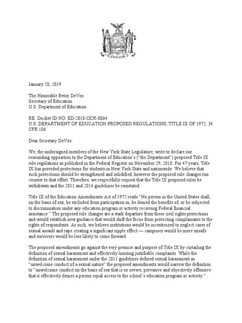 2018 01 28 Title Ix Letter With Nys Signatories Pdf Title Ix Sexual Harassment