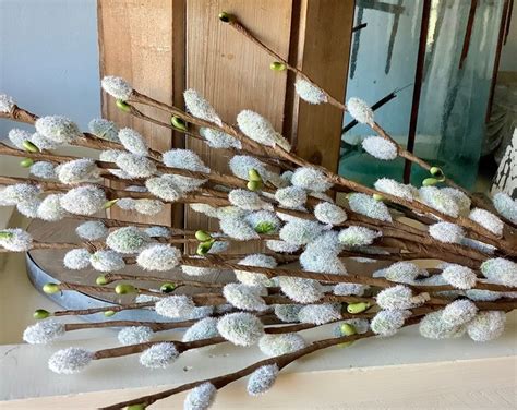 Set Of 2 Artificial Pussy Willow Bush Faux Pussy Willow Etsy