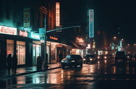 Una Noche Lluviosa En Toronto Con Un Auto En La Carretera Y Un Letrero