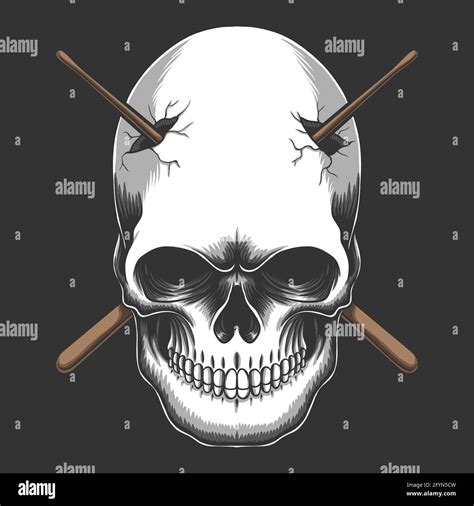 ilustración del vector del tambor de palillo con cabeza de cráneo