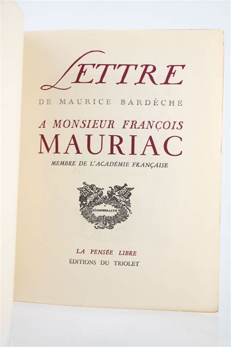 Bardeche Lettre Fran Ois Mauriac Edition Originale