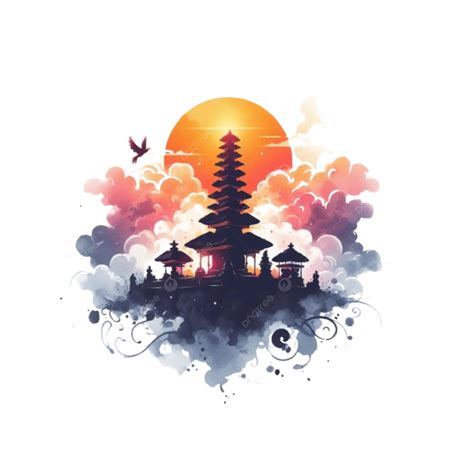 Illustration In Watercolor Style Of Nyepi Day With A Balinese Temple