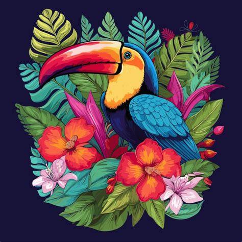 Illustration De Loiseau Toucan Forêt Tropicale Beau Personnage Toucan