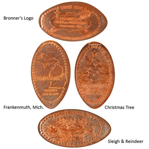 Set of 4 Frankenmuth And Bronner's Pressed Pennies