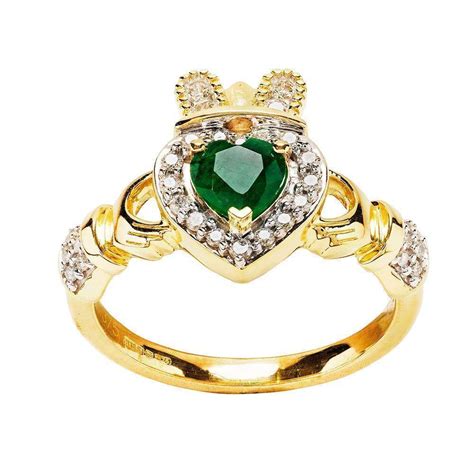 Gold Emerald Diamond Halo Claddagh Ring Claddaghrings