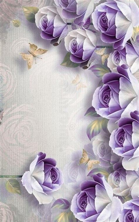 Purple Roses And Butterflies On A White Background