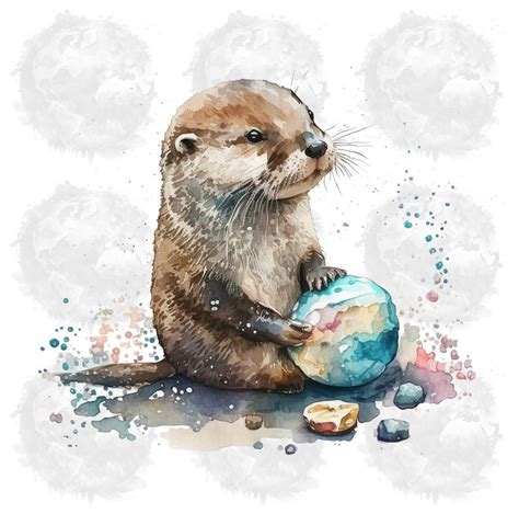 Otter Art Watercolor Otter Clipart Watercolor Otters Otter Etsy