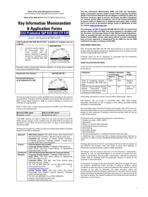 Fillable Online Kim Of Icici Prudential S P Bse Etf Fof Doc Fax