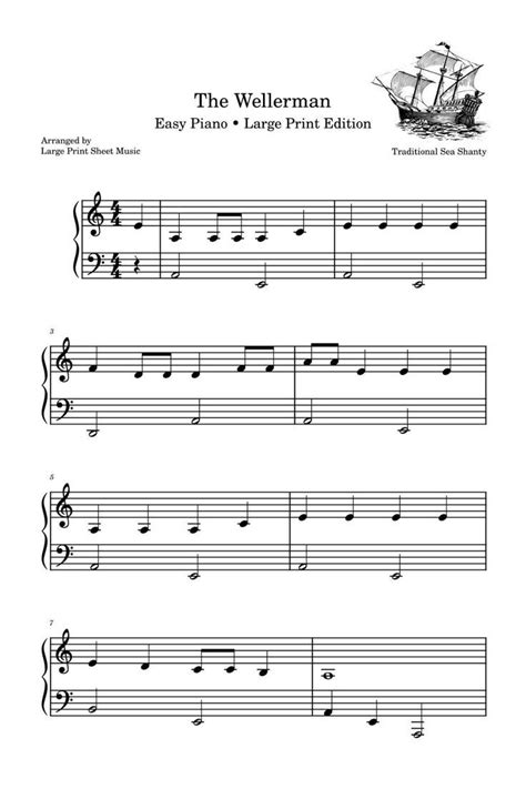 The Wellerman Sea Shanty Large Print Sheet Music For Easy Piano Sheet