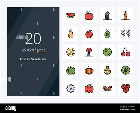 Fruits Vegetables Line Filled Icon For Presentation Stock Vector