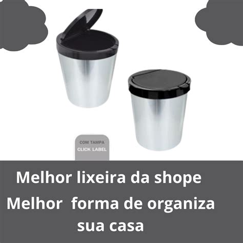 Lixeira Cesto Litros Tampa Click Label Redonda Cor Prata Inox