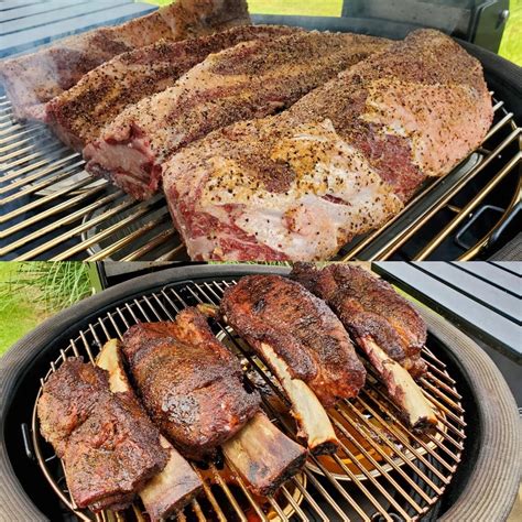 Smoked Some Big Ol Beef Ribs Today On My Kamado Joe 5 Hours In Mesquite And Cherry Smoke At