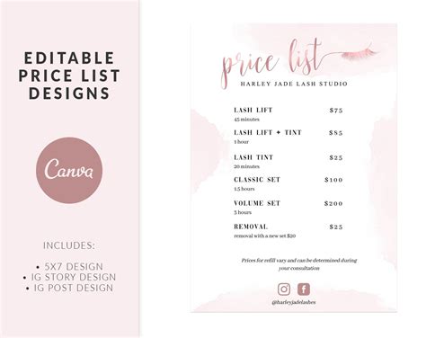 Lash Price List Template