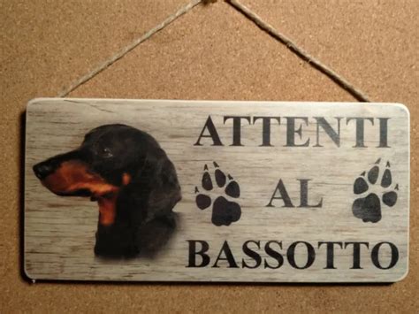 CARTELLO TARGA ATTENTI AL CANE Bassotto In Legno Cm 13 X 28 EUR 9 90