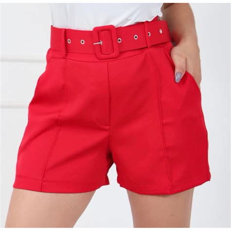 Short Feminino Alfaiataria Cintura Alta Cinto Moda Ver O Faz A Boa