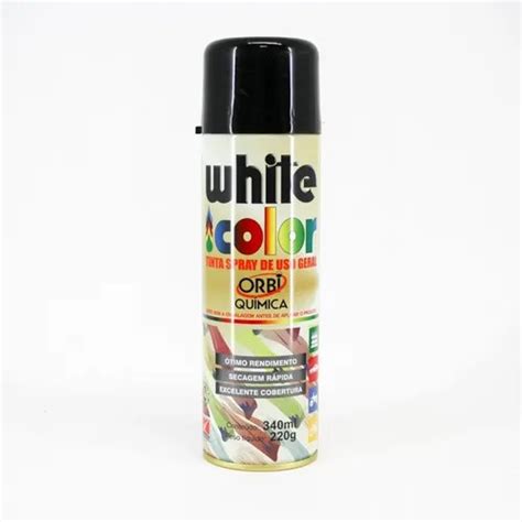 Tinta Spray White Color Uso Geral Preto Brilhante 340ml Orbi Química