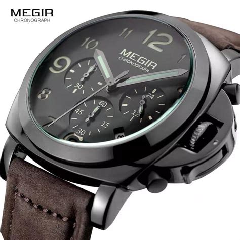 Reloj Megir Cuero Marrón Fondo Negro MEG 34 Mostperu