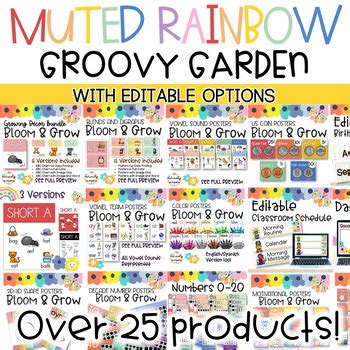 Muted Rainbow Classroom Decor Bundle Groovy Garden Muted Rainbow