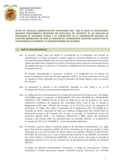 PDF PLIEGO CLAUSULAS ADMINISTRATIVAS pliego de clÁusulas